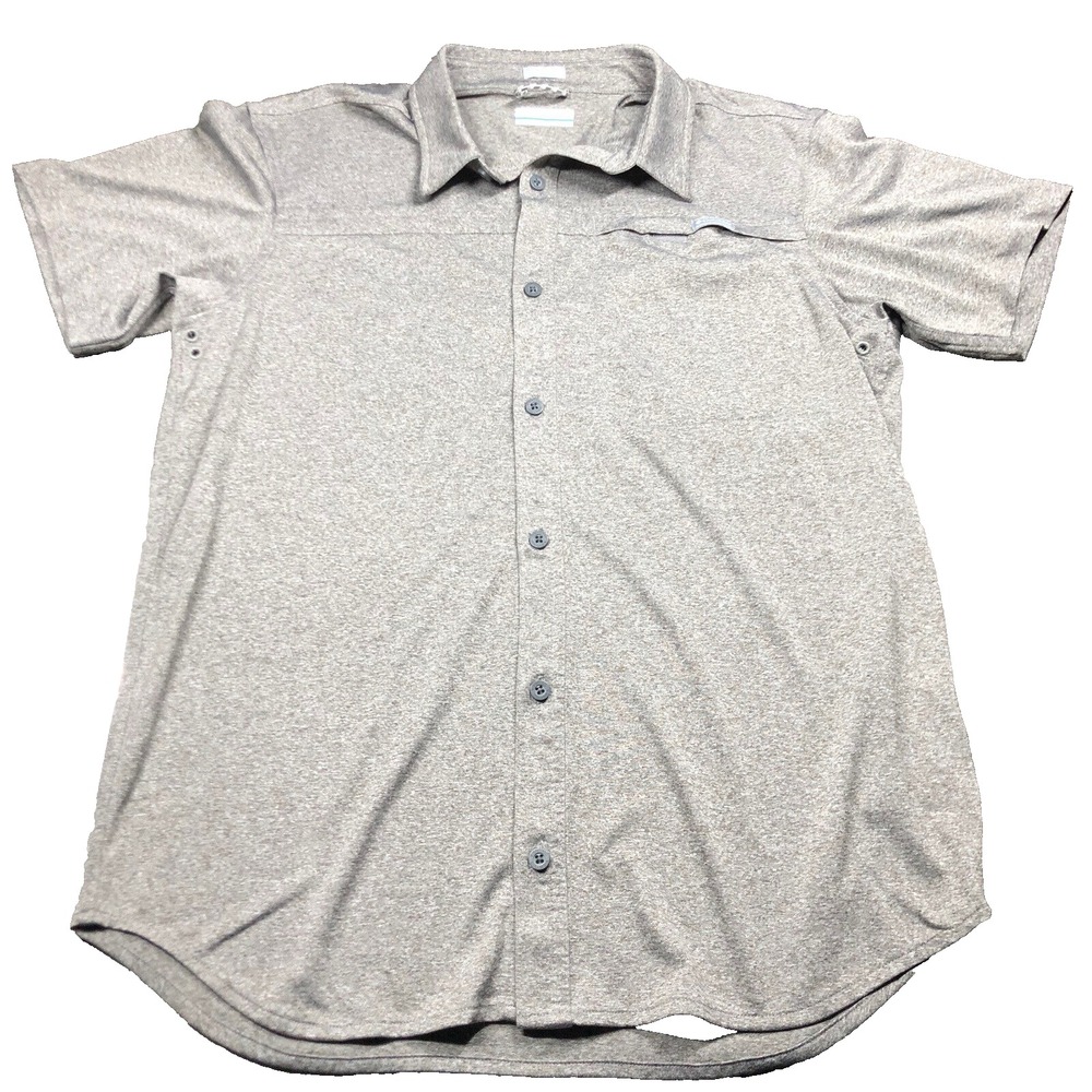 Columbia Shirt Men's M Heather Gray Regular Fit Short Sleeve Button Hiking